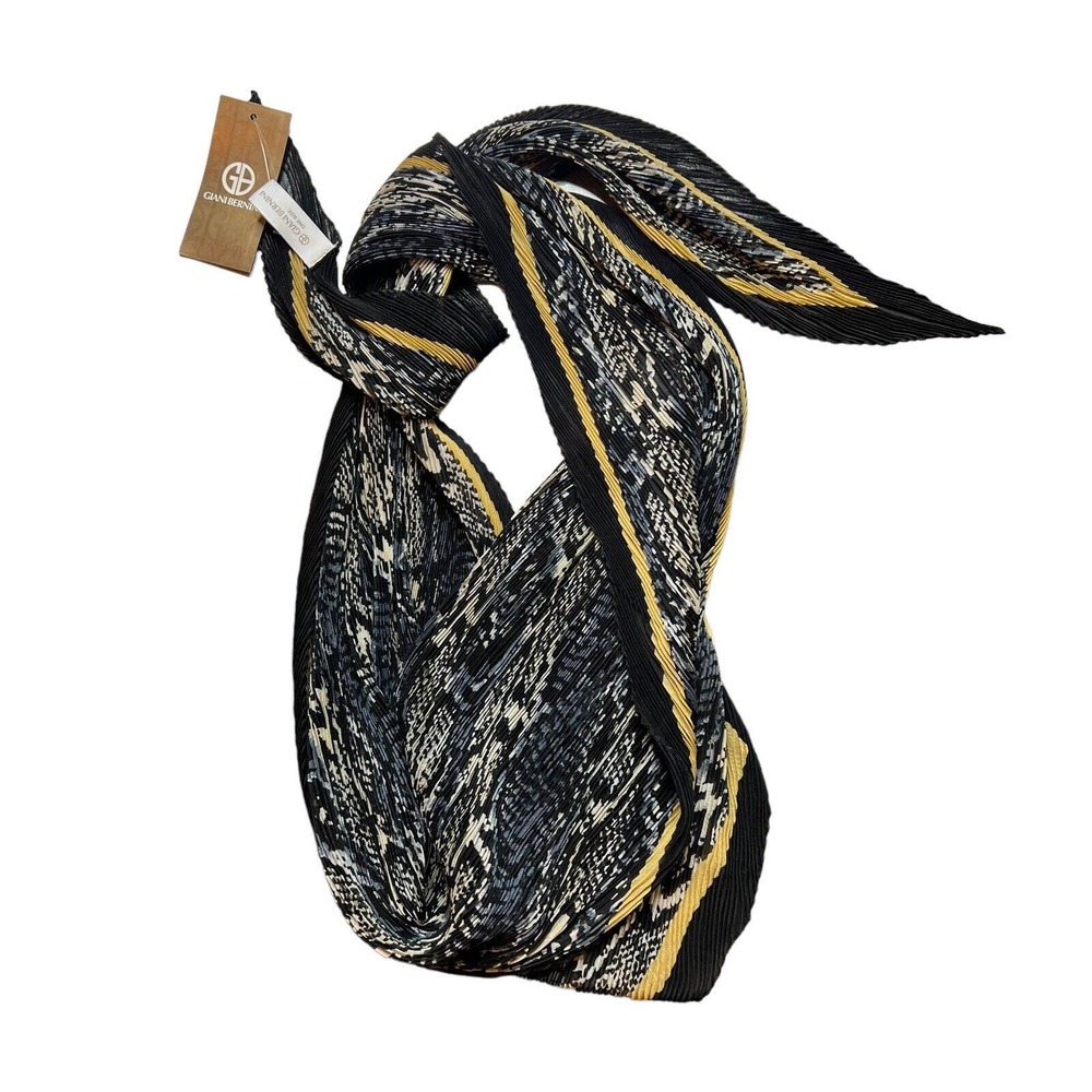 Giani Bernini Snake Print Pleated Square Scarf Black New